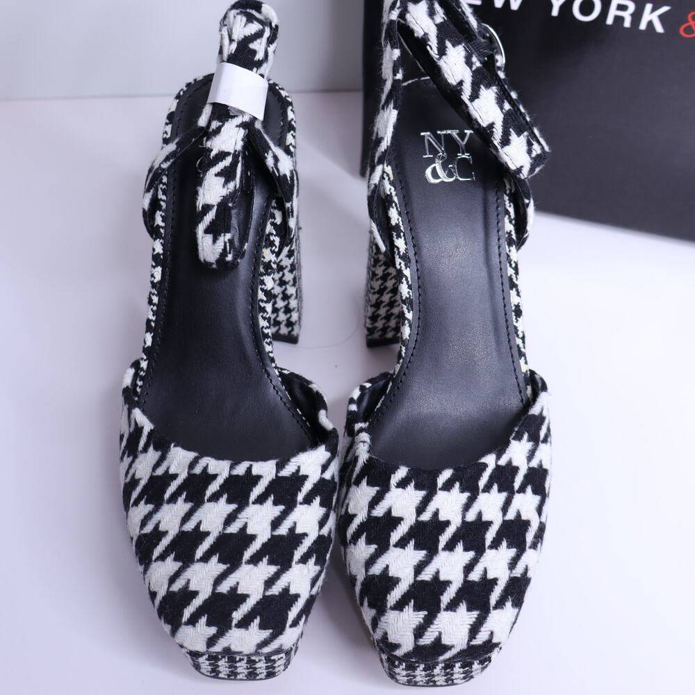NEW YORK & COMPANY Laylani Houndstooth Heeled Platform Sandals NIB Women's 7.5 - Picture 4 of 8